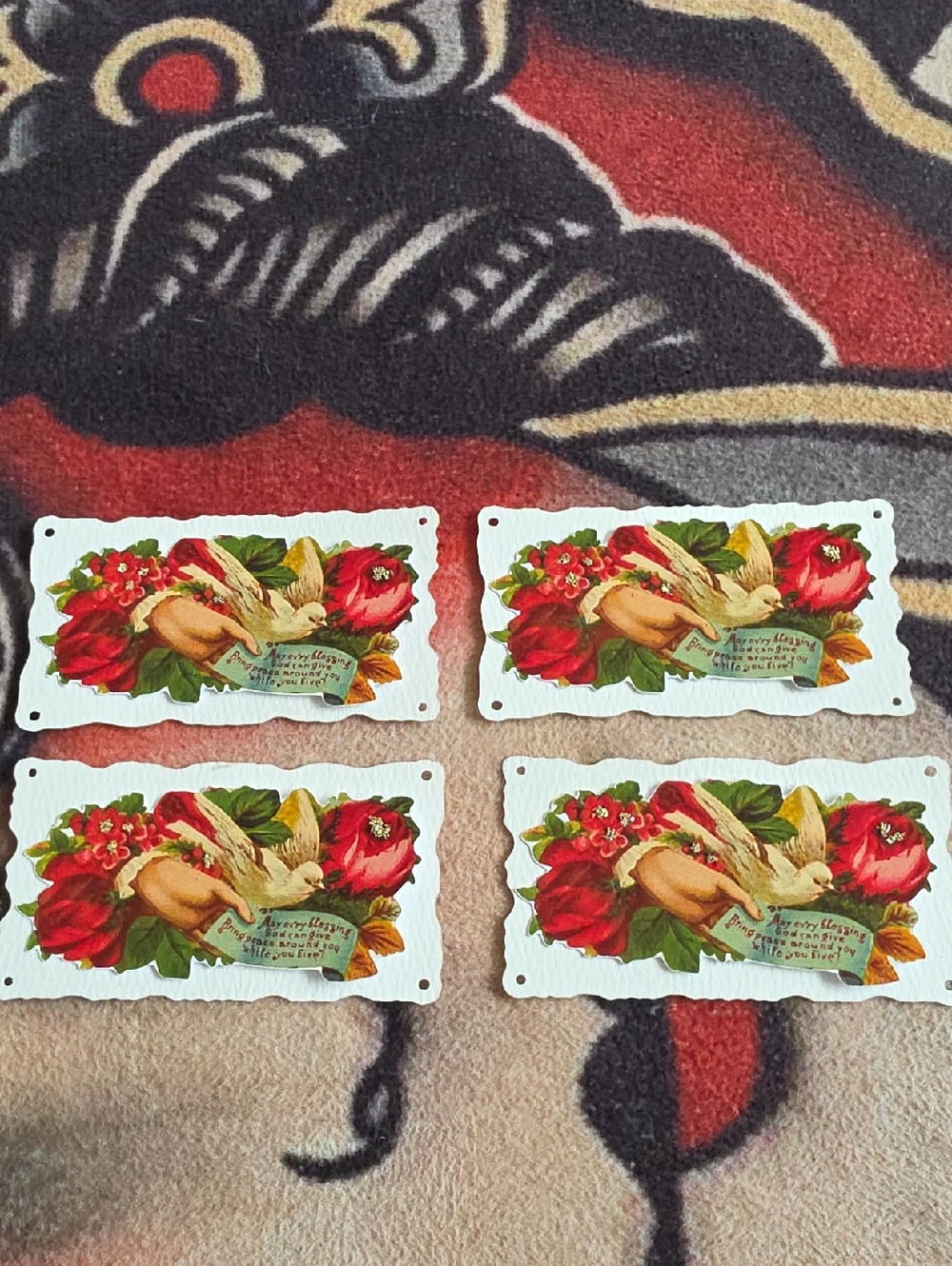 Vintage Die-Cut Bird & Rose  - Set of 4 Victorian Calling Cards Reproduction